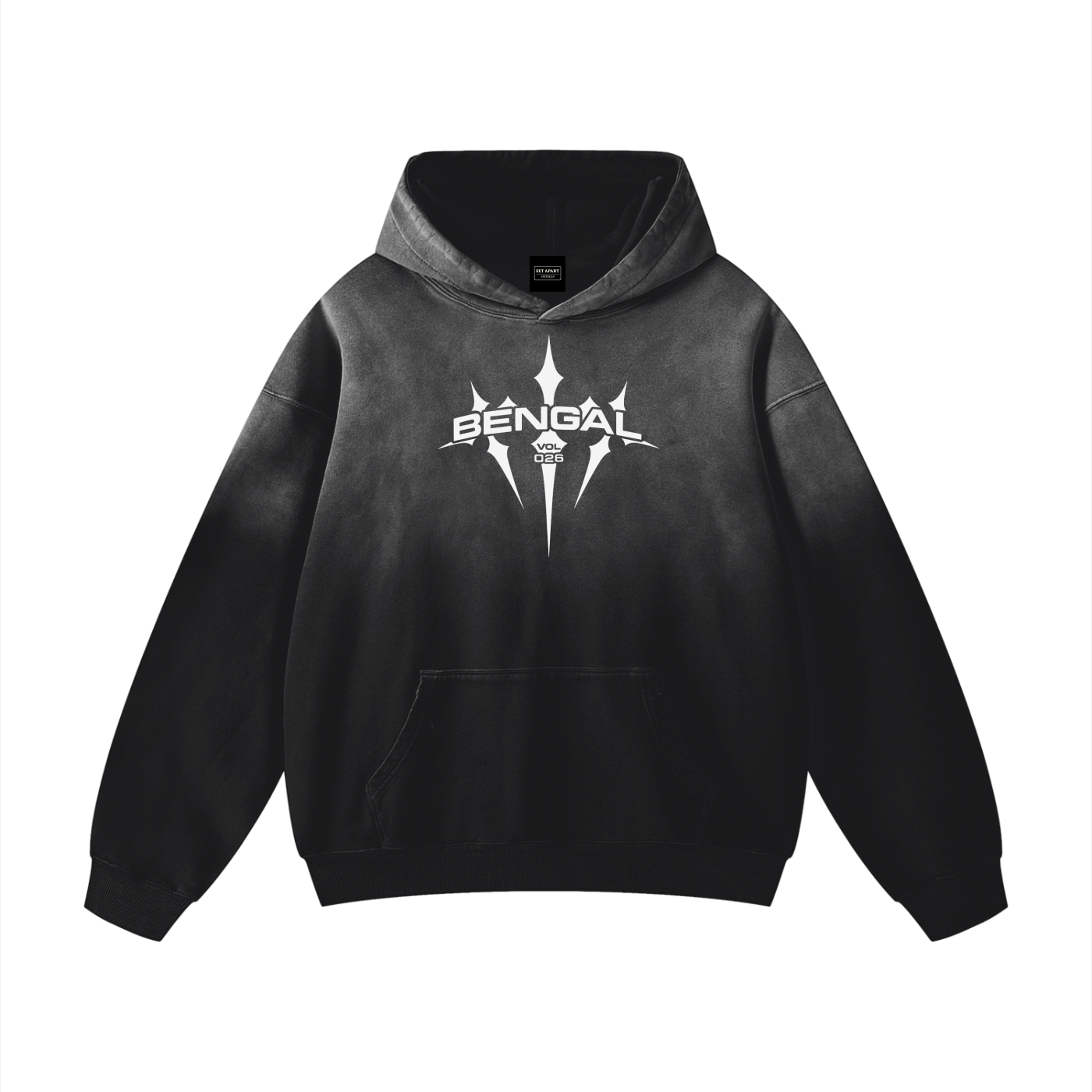 Black Sun Faded Oversized Hoodie (All White Logo)
