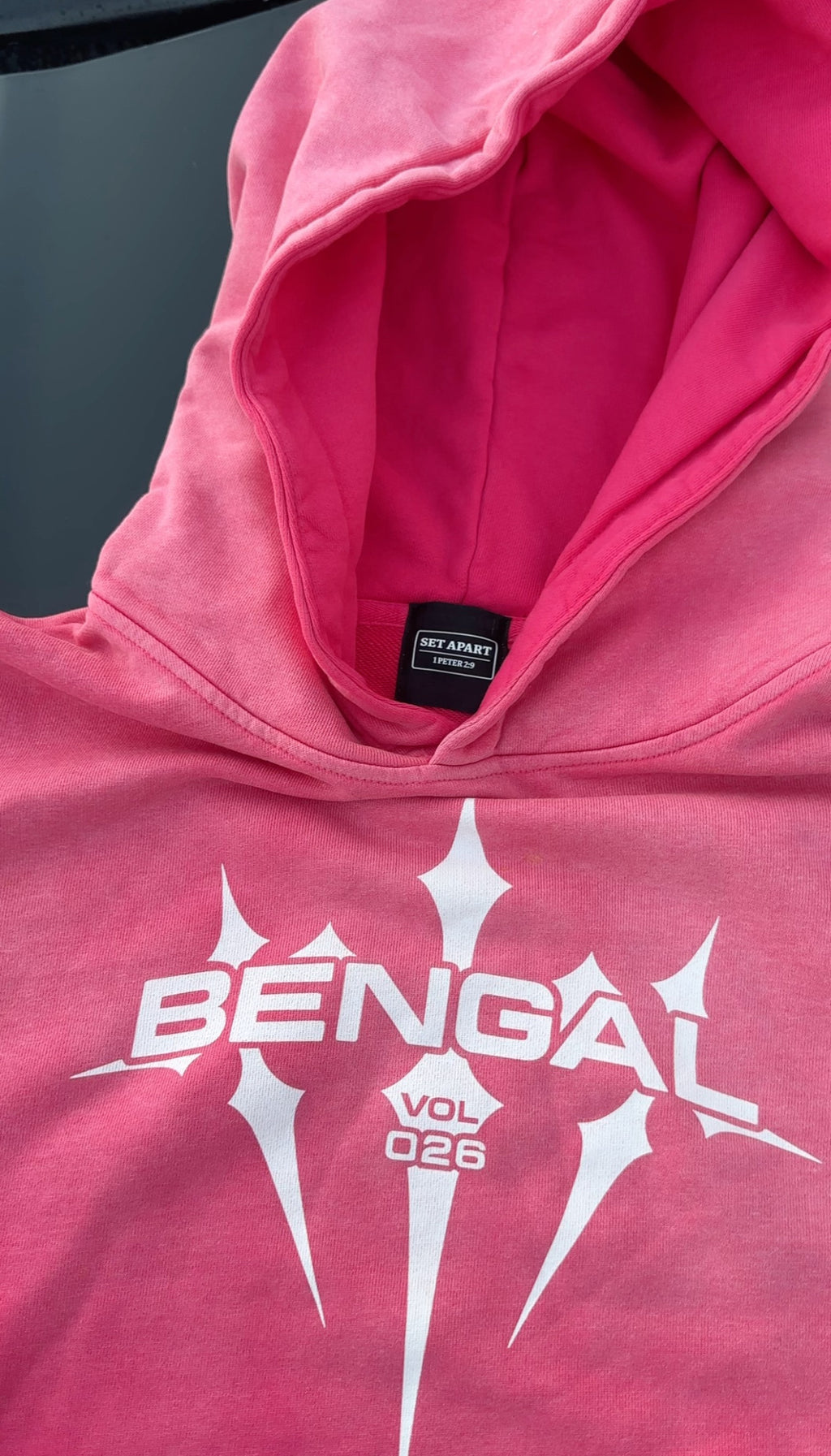 Pink Sun Faded Oversized Hoodie (All White Logo)