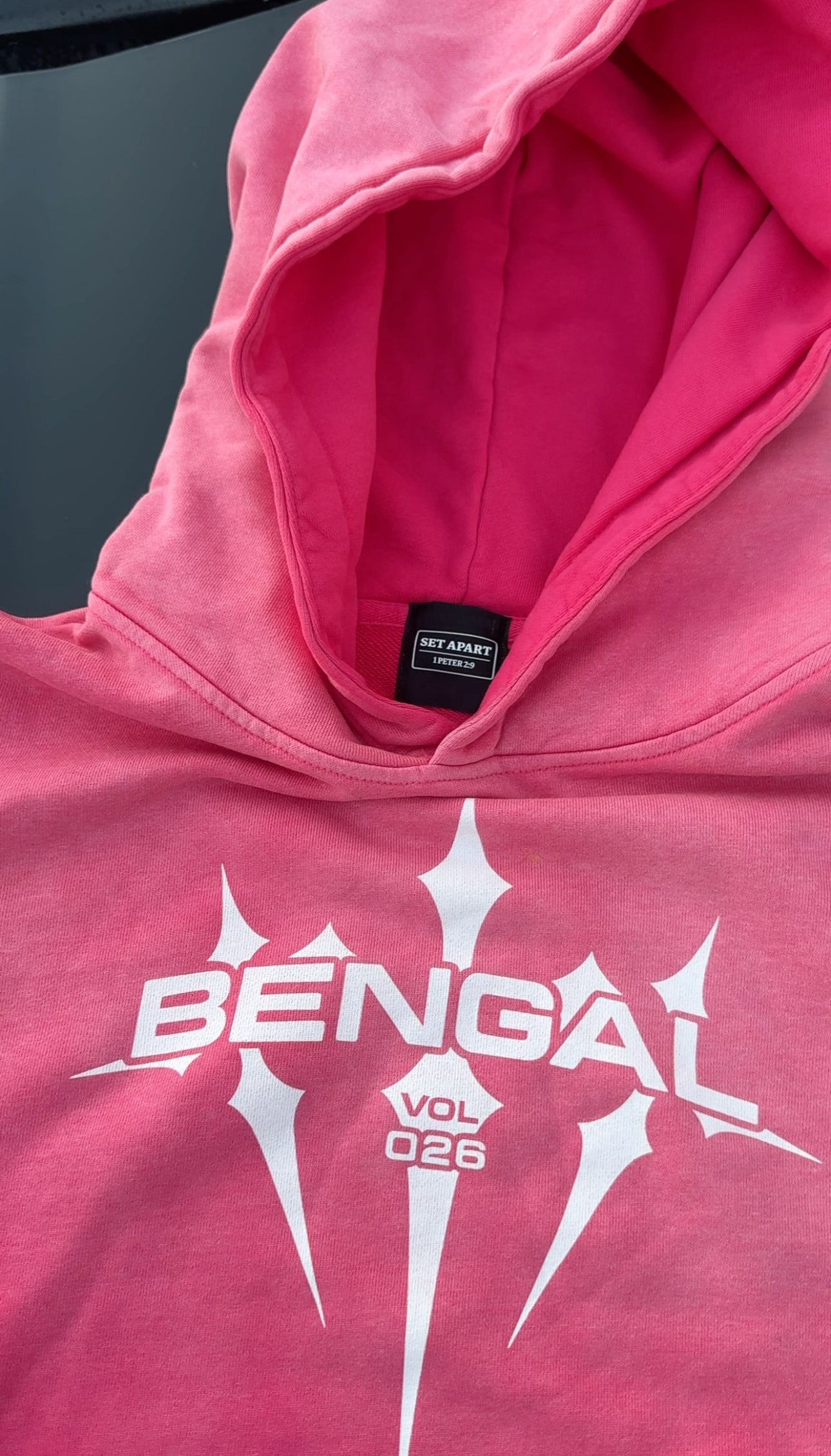 Pink Sun Faded Oversized Hoodie (All White Logo)