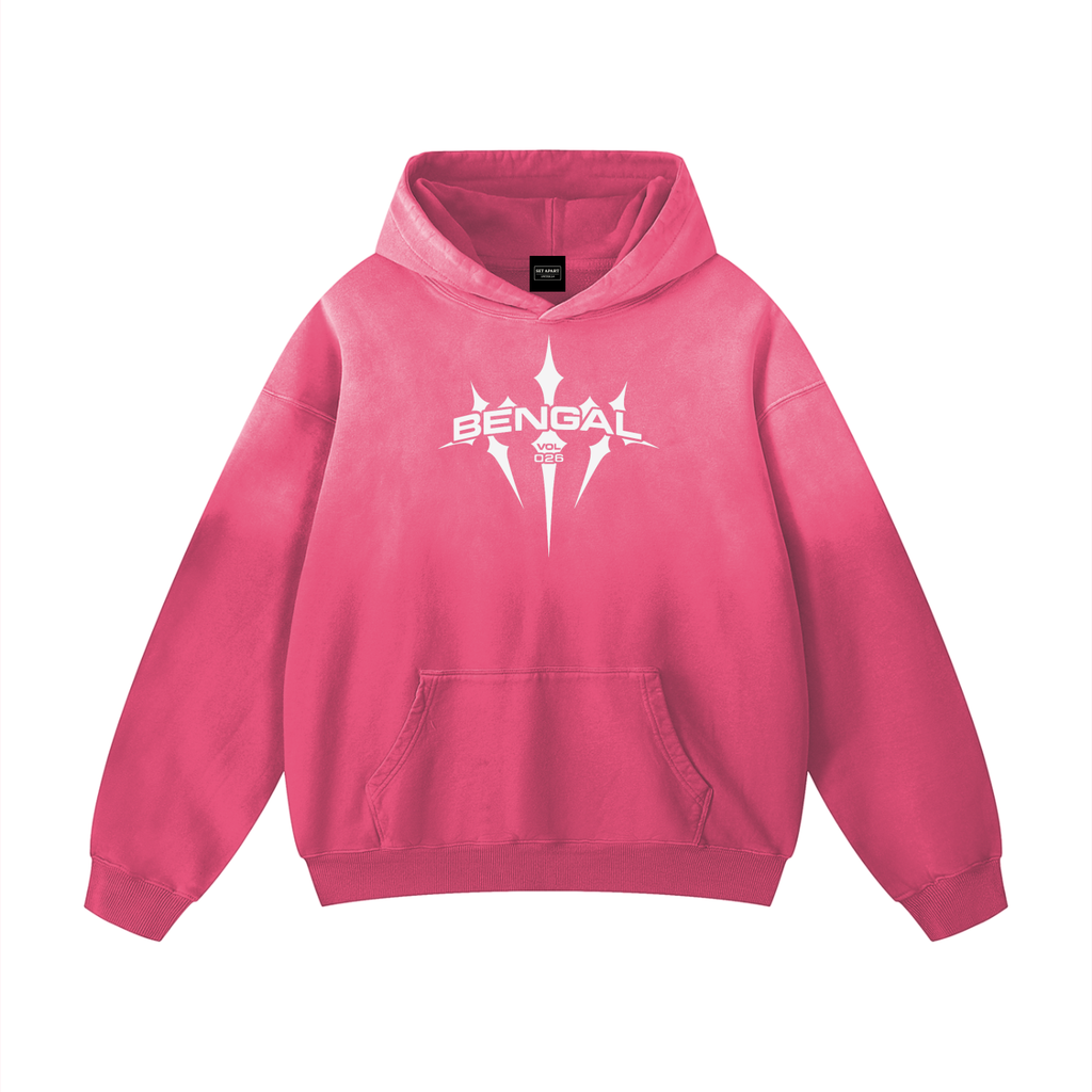 Pink Sun Faded Oversized Hoodie (All White Logo)